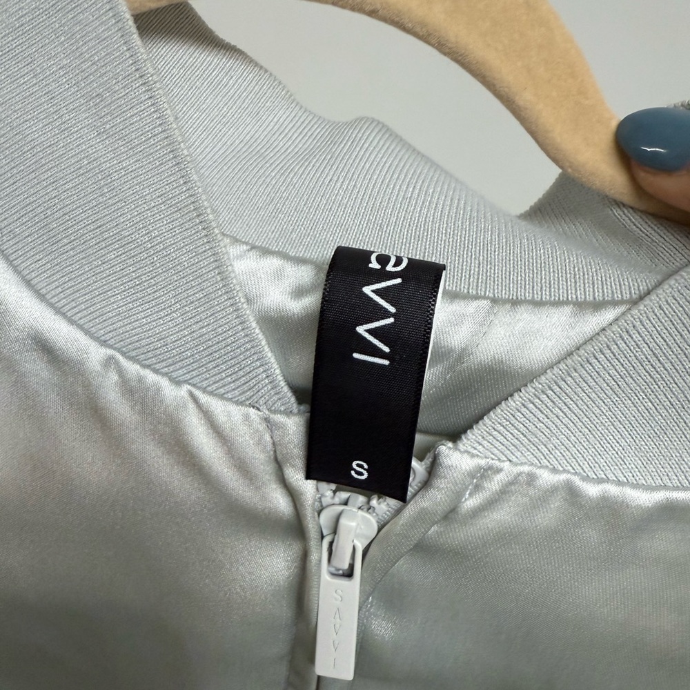 Savvi Lucy Satin Bomber Jacket in Silver - Picture 12 of 12